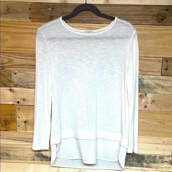 J. Crew size Small White Relaxed High Low Long Sleeve Blouse with Silk Bottom - Picture 1 of 7